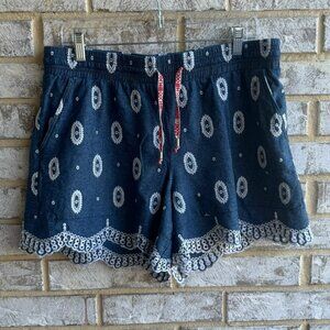 Anthropologie ETT:TWA Embroidered Eyelet Chambray 100% Cotton Shorts Size M